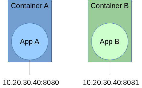 Containers exposing the same IP address and different ports.